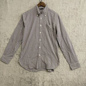 CFL Men's M Brown & White Gingham Button-Up Shirt Mens Cotton Long Sleeve